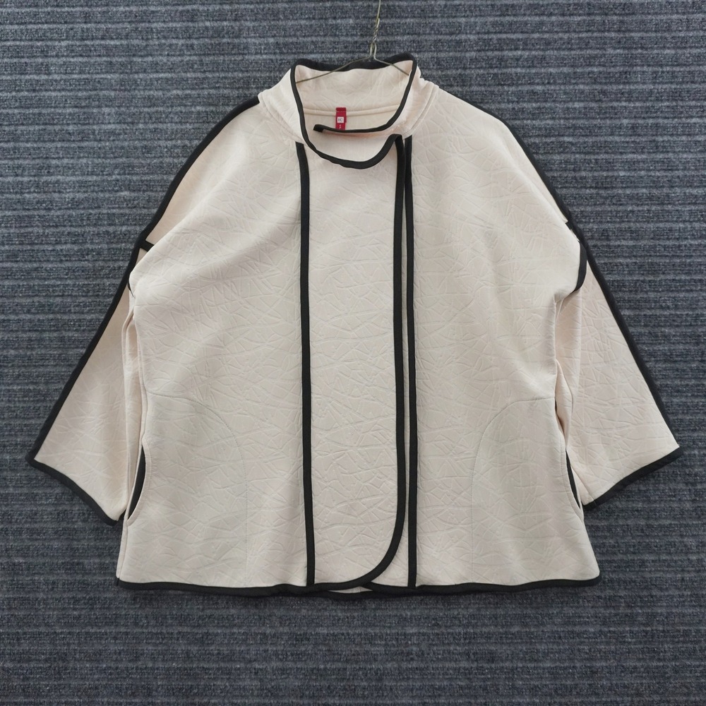 IC Collection Jacket Womens Medium Cream Black Contrast Piping Textured M233J